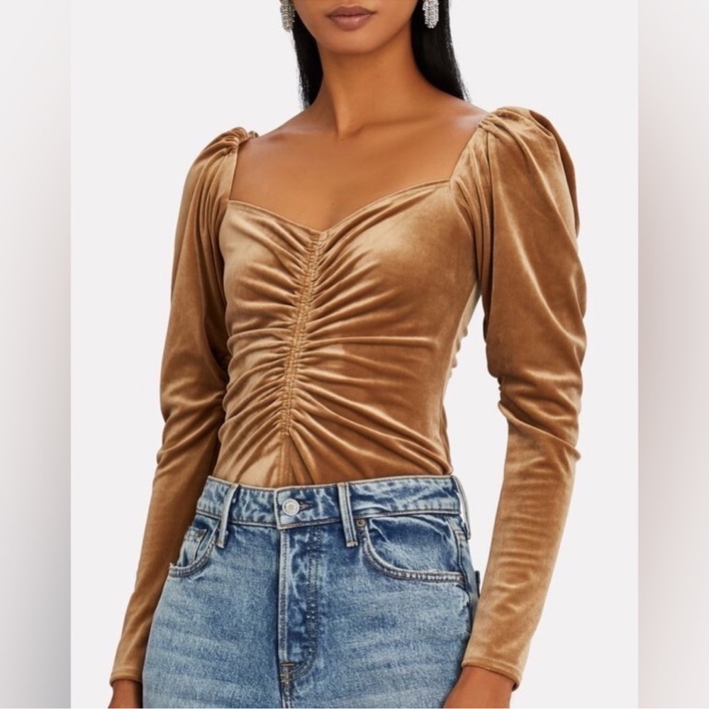 A.L.C. Chamberlain Ruched Velvet Long Sleeve Blouse in Toffee size 4 $350